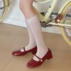 Calcetines finos apilables de primavera y verano para mujer, japoneses de malla hueca de encaje Lolita, lindos calcetines de encaje con agujeros de media caña
