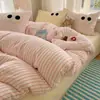 Juego de Cama de Algodón Lavado de Cuatro Piezas para Todas las Estaciones, Funda de Edredón para Dormitorio de Estudiante, Juego de Cama Individual de Tres Piezas