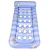 Silla lounge inflable de tela de malla de fábrica con reposabrazos, cama flotante inflable para fiesta en la piscina, flotador de flores al por mayor