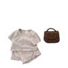 Estilo Coreano Verano Niñas Manga Corta Color Puro Delgada Camiseta Shorts Conjunto de Dos Piezas Ropa de Casa para Bebé Infantil Traje de Encaje