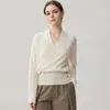 Suéter feminino de malha de cashmere com estampa floral, decote V cruzado no peito, elegante, acinturado, emagrecedor, de corte solto, quente, adequado como camada base