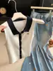 Colete Tricô sem Mangas com Gola Color Block Retro Estilo Coreano para Mulheres, Verão 2026, de Botão Único, Modelagem Justa, Versátil, Top Leve