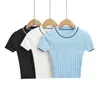 Ap23078-24 Estilo Coreano Slim Fit Color Block Gola Redonda Pequena Malha de Manga Curta Curta Slim Fit Tricô para Mulheres