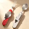 Suministro de fábrica tamaño pequeño 6 funciones camping al aire libre vajilla plegable camping promoción kit portátil de cuchillo, tenedor y cuchara