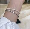 Pulsera de cuerda elástica elegante de lujo francesa con diamantes cuadrados brillantes de cuatro garras y perlas Shijia s925