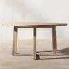 Juego de mesa y sillas de teca para exterior para patio de villa, mesa larga, conjunto de mesa redonda de madera maciza impermeable para terraza de jardín exterior