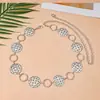 Corrente de Cintura Dourada Circular Trançada Oca com Ornamento Geométrico para Vestido Saia Corrente de Cinto Metálica Feminina