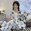 Pijama de Manga Larga a Cuadros para Mujer Kulomi Primavera y Otoño Estilo Popular Skynet talla extra Linda Delgada Ropa Exterior Ropa para el Hogar