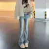 Jeans Acampanados con Forro de Polar Azul Claro para Mujer, Nuevo Estilo Primavera, Corte Delgado, Favorecedores para Personas Altas
