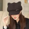 Nuevo Sombrero Octagonal Retro Estilo Coreano para Mujer para Otoño e Invierno, Circunferencia de Cabeza Grande, Boina Adelgazante, Gorra de Béisbol Versátil con Orejas de Gato