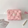 Bolsa de Maquiagem Portátil para Menina Cor Sólida Brilhante Laço Grande Capacidade Bolsa de Armazenamento para Cuidados com a Pele Bolsa de Viagem Estudante Bolsa de Higiene