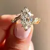 Anillo de plata de ley S925 con diseño de vid y diamante marquise para mujer, versátil, de lujo ligero, personalizado, anillo abierto ajustable para el dedo índice