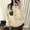 Cardigan de tricô com bolso jacquard de xícara de chá, gola redonda, feminino, novo design Outono/Inverno 2026, jaqueta de tricô, top