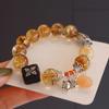 Pulsera de citrino natural de 12 mm para mujer, pulsera de cristal de torre amarilla gato tesoro múltiple, pulsera de transferencia para pareja de novias, venta al por mayor