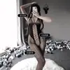 Roupa íntima de rede com estampa de flor e amor, meias-calças de rede combinadas com suspensórios, calcinha vazada na virilha, tamanho grande, sexy no pescoço WY037