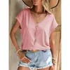 Amazon Transfronterizo 2023 Verano Nuevo Top de Botones con Cuello en V para Mujer Europeo y Americano Holgado Casual Camiseta de Manga Corta