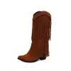 Nuevas Botas de Mujer con Borlas Otoño/Invierno 2026 Punta Cuadrada Pequeña Color Sólido Casual Sencillo Tacón Grueso Estilo Coreano Versátil Clásico Botas de Moda