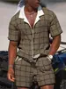 Camisa Transfronteiriça Internacional Masculina Terno Xadrez Camisa Floral Casual Masculina Camisa de Manga Curta Estampada com Gola Terno