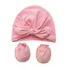 Sombreros Europeos y Americanos para Bebés Sombreros Infantiles con Orejas de Conejo Sombreros de Punto Anudados Sombreros Indonesios Sombreros para Bebés Juego de Guantes Anti-Rayaduras