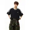 NASA SOBRE Camiseta de Manga Raglán con Rayas Pesadas para Hombre Verano Bloque de Color Patchwork Cuello Redondo Manga Corta Marca de Moda Estilo Perezoso Camiseta