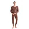Conjunto Térmico Masculino Bohang para Outono e Inverno com Penas Lyocell Roupas de Outono e Calças Compridas Camiseta Básica de Gola Redonda Escovada dos Dois Lados