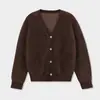 Shi Jian ACME Lujo Ligero Dinero Viejo Relajado Cuello en V Suéter de Punto Peludo para Mujer Otoño Invierno Abrigo de Lana Perezoso 22396