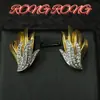 Pendientes de Ala de Pluma Dorada Tachonados con Diamantes Vintage de Qingdao, Pendientes de Estilo Retro Europeo y Americano, Pendientes Vintage de Artesanía Pesada