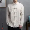 Hanfu para hombre estilo chino Traje Tang de abuelo Estilo Buda Traje Zen para hombre Camisa de lino de algodón Ropa tradicional china retro de la República de China