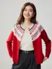 Suéter de cachemira para mujer con jacquard Fair Isle, diseño elegante y sencillo, cárdigan, chaqueta casual, tejido de punto holgado