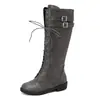 Botas de cavaleiro plus size em estilo europeu e americano, de salto baixo, bico redondo, cano alto, botas femininas para outono e inverno transfronteiriças