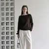 Suéter ombro a ombro para mulheres, outono e inverno, blusa base curta de tricô, cintura alta, adequado para figuras petite, estilo morcego, outono e inverno