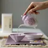 Bule de Chá Cerâmico Rosa Puro Pintado à Mão com Gradiente Roxo Conjunto de Chá Kung Fu Filtro com Furo de Bola Doméstico Bule Portátil de Mão para Mulheres