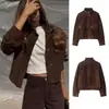 ZA AliExpress Venda Quente Comércio Exterior Transfronteiriço Estilo Europeu e Americano Jaqueta Bomber de Couro Camurça Feminina com Bolso Embellished