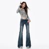 Jeans Bootcut de Cintura Baja para Mujer Estilo Hot Girl 2025 Nuevo Diseño Retro Azul Oscuro Elásticos Aspecto Adelgazante Pantalones Acampanados
