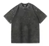 Camiseta de Algodón Lavada y Desgastada de Marca Americana de Moda Personalizada 230g Cuello Redondo Pulóver Manga Corta Top Holgado Camiseta Juvenil