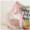 Bolsa de ombro fofa com tema de gato, doce e estilosa, uma bolsa transparente para fãs de anime, uma bolsa tote para estudantes usarem durante as sessões de reforço.