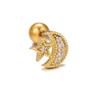 Brinco de Osso da Orelha Stud Lua Forma de Cobra Saturno Moda Transfronteiriça para Mulheres, Banhado a Cobre com Ouro 18K, Piercing para Orelha Stud com Parafuso Interno Cheio de Diamante