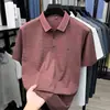 Camiseta Listrada de Seda Gelada Masculina para o Verão Casual com Gola Polo Versátil de Manga Curta Estilo Pai Masculino Manga Meia