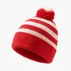 Venta Caliente de Amazon Gorro de Lana Navideño con Pompón Grande Bloques de Color Gorro de Punto de Elfo Estilo Padre-Hijo Disfraz Navideño Cálido