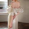 Vestido de Noiva Leve de Cetim 2026 Novo Estilo Noiva Ombro a Ombro Vintage Cauda de Peixe Simples e Elegante Vestido de Noiva