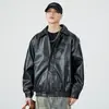 Chegada Nova Outono e Inverno Jaqueta Masculina de Couro Preto Solta Tamanho Grande Estampa de Aço Marca da Moda Juventude Lapela Jaqueta Casual Marca da Moda Fashionável