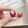 Nuevos pendientes de botón de paja con circonita magenta, decoración de moda estilo coreano, pendientes de lujo ligero de alta gama con personalidad, pendientes de moda exquisitos