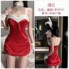 Guiruo Lingerie Sexy Body Ajustado Camisola Vestido de Noite Veludo Cor Sólida Coelho Uniforme Não Removível Conjunto Feminino 1115