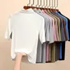 H999 Primavera/Verão Novo Modal Manga Curta Slim Fit Camiseta Básica Manga Curta Manga Média Versátil Cor Sólida Top para Mulheres