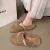 Chinelos de Algodão Elegantes Estilo Francês para Noite com Mulheres, Forrados com Lã, Novos para Outono e Inverno 2025, Chinelos de Pelo Estilo Fada para Uso Externo Mary Jane