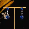 Aretes de corazón de circón blanco estilo transmisión en vivo, súper de hada, largos, de alta gama, aretes colgantes cuadrados con flecos, al por mayor