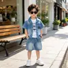 Conjunto de Verano de Mezclilla para Niños Nuevo 0-6 Años 1 Niño Camisa de Manga Corta Ropa de Verano Elegante Ropa para Bebés y Niños Conjunto de Tres Piezas