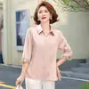 Blusas de Verão 2026 para Mulheres de Meia-Idade e Idosas, Blusas de Verão Bordadas de Tamanho Grande com Caimento Solto e Manga Três Quartos para Mulheres de Meia-Idade e Idosas