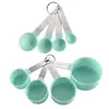 Juego de 8 Piezas de Tazas y Cucharas Medidoras de Acero Inoxidable con Mango, Tazas Medidoras de Plástico de Grado Alimenticio con Escala, Cucharas Medidoras para Hornear