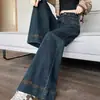 Jeans de Pierna Ancha con Caída para Mujer 2025 Otoño/Invierno Nuevo Estilo Diseño de Bordado de Letras Pantalones de Mezclilla de Pierna Ancha